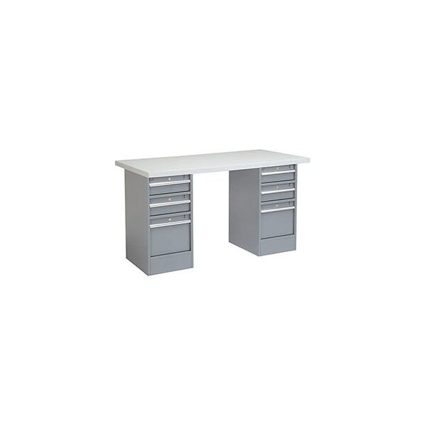 Global Equipment 60 x 30 Pedestal Workbench - 6 Drawers, Plastic Laminate Square Edge - Gray 607630 - main